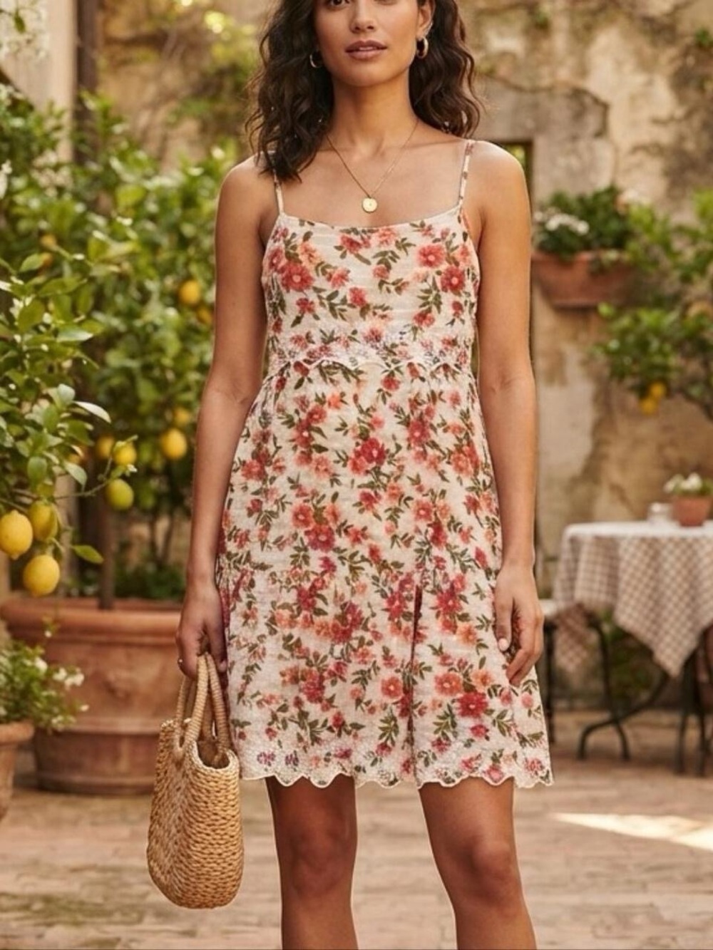 Floral Mini Dress in Cream and Coral - American Eagle
